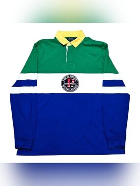 Polo by Ralph Lauren Green and Yellow Colorblock Rugby Polo